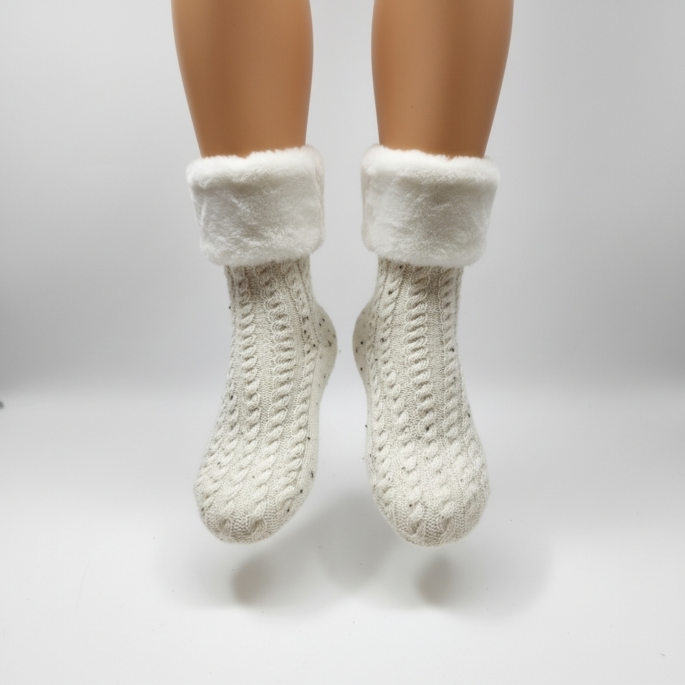 UGG Cream Knit Socks with Faux Fur Cuff